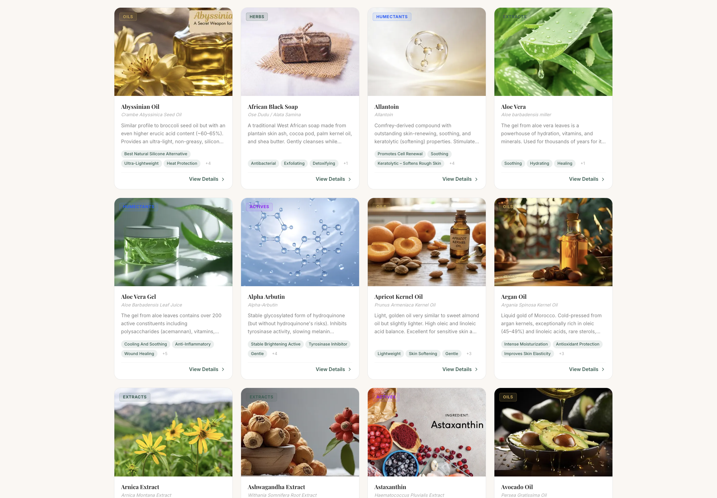 Collection of natural botanical ingredients and essential oils
