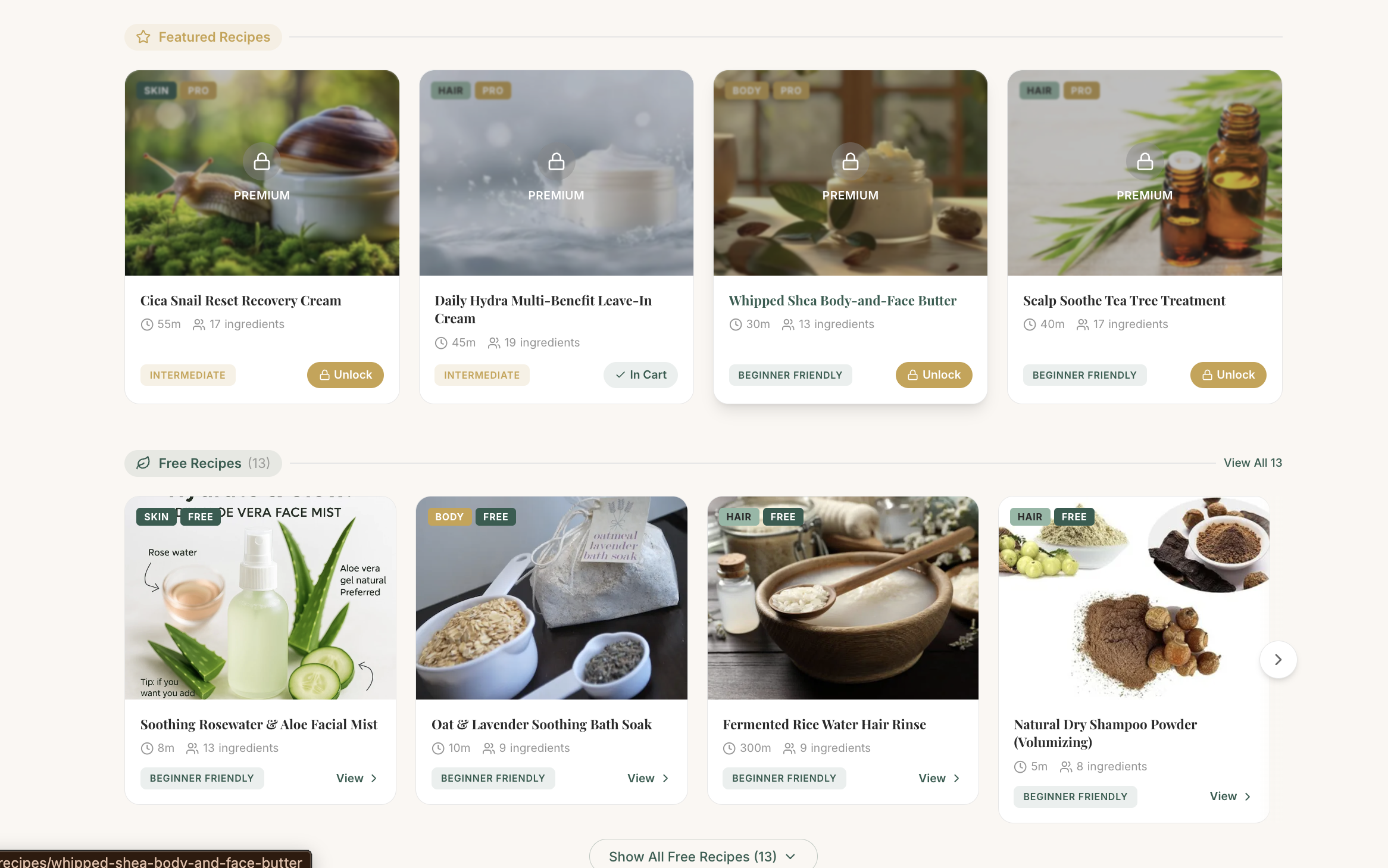 Handmade natural skincare products with botanical ingredients
